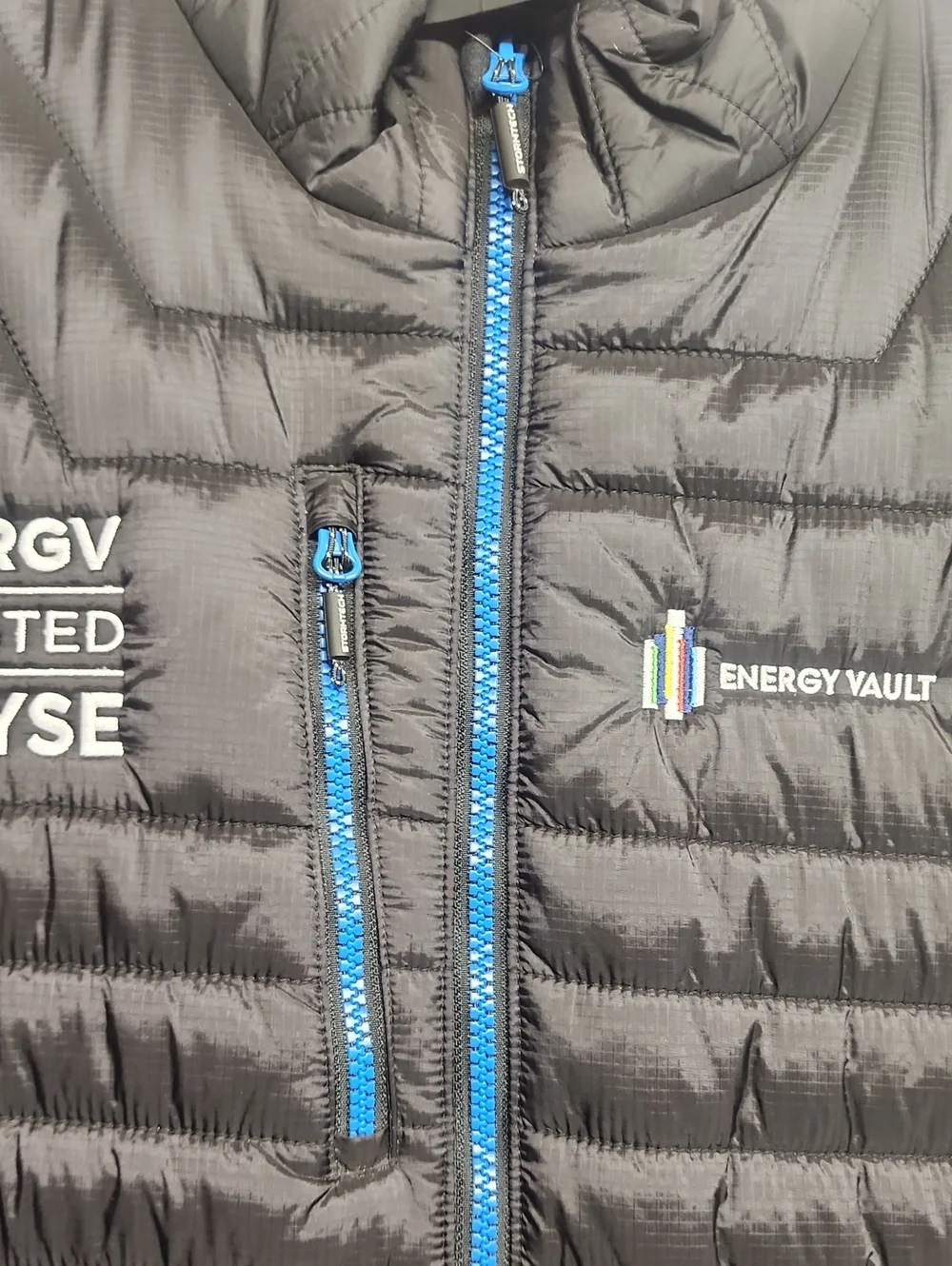 STORMTECH PERFORMANCE CREW mens Black Quilted Puffer Vest w/ Blue Trim SZ XL/TG